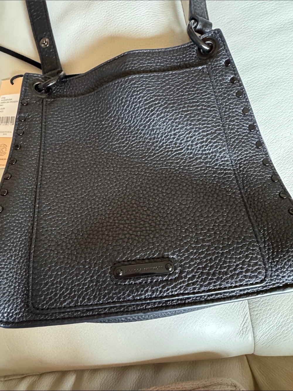 Rebecca Minkoff Black Pebbled Leather Stud-Trim Darren SM Crossbody Bag.